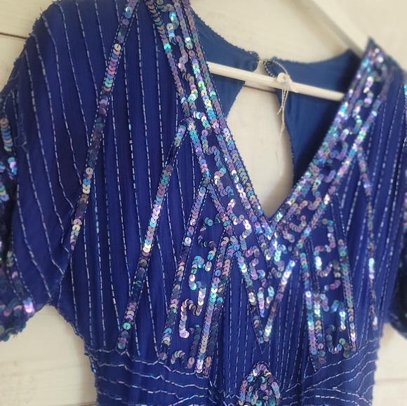 Vintage 1980s Blue Sequin Party Dress Size Small - Picture 1 of 6